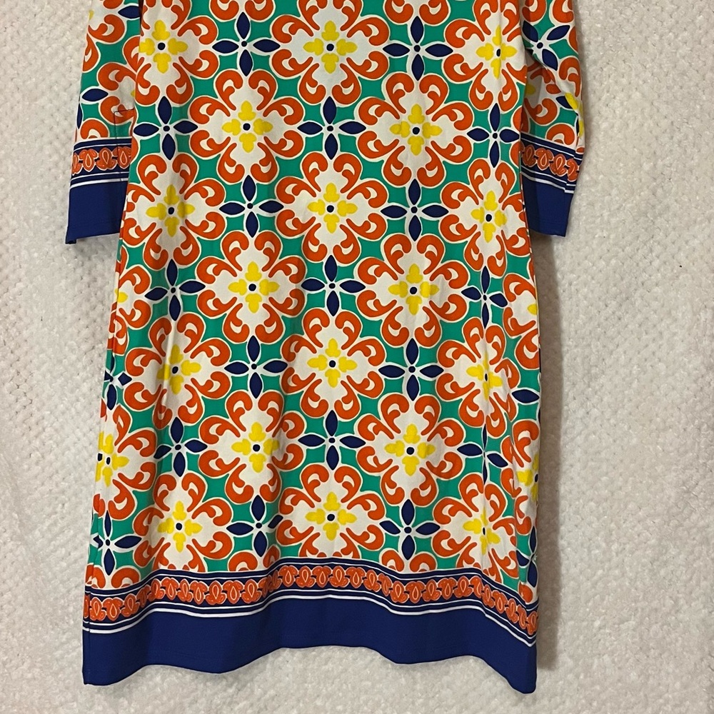 Barbara Erickson Womens Shift Dress Split Neck Cotton Blend Colorful Medium NWT - Picture 6 of 9
